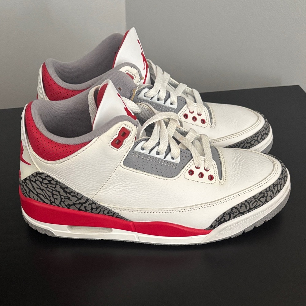 Air Jordan 3 Retro White Fire Red Grey Elephant Print Sneakers